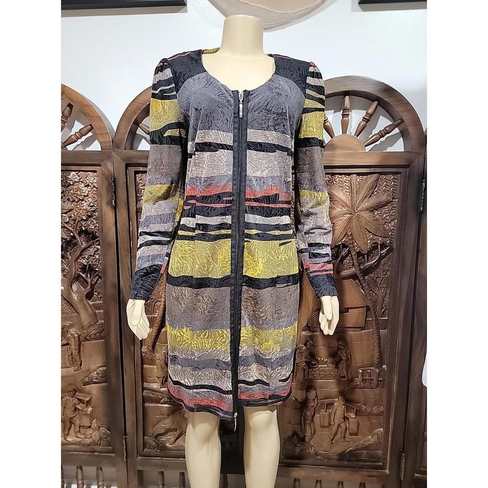 SAO PAULO WOMEN TUNIC/DRESS 42/ 10 Burnt Out Velvet Colorblock Front Zipper #C